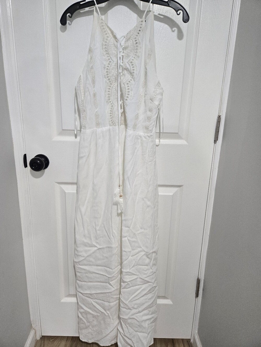 White Lace-Detail Halter Maxi Dress